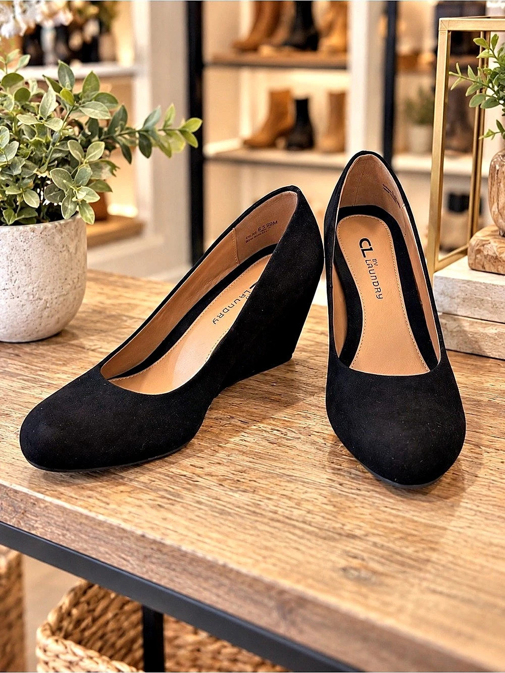 CL by Laundry Black Wedge Pumps
